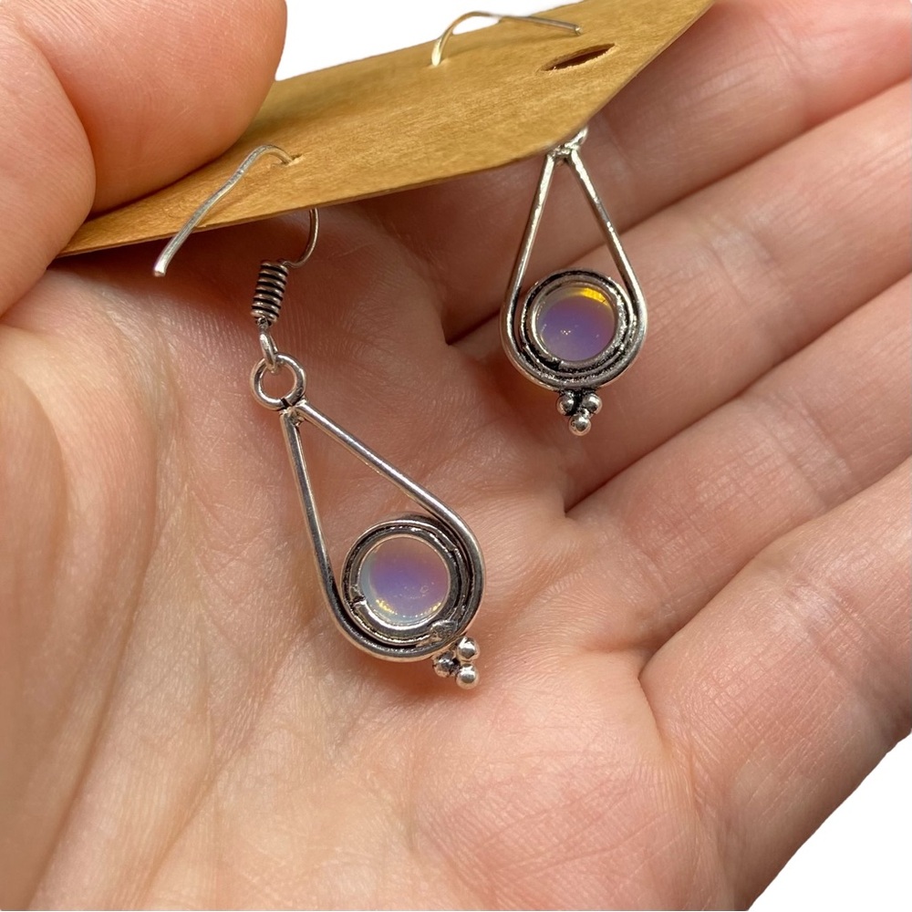 Opalite Crystal Earrings Dangle Drop 925 Sterling Silver Overlay - Picture 5 of 5
